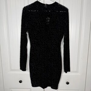 Windsor New Women's Black Flocked Velvet Floral Print Bodycon Dress Medium‎
